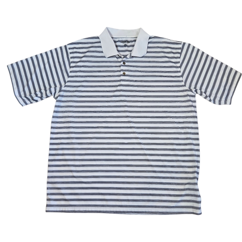 Pebble Beach White and Navy Striped Polo